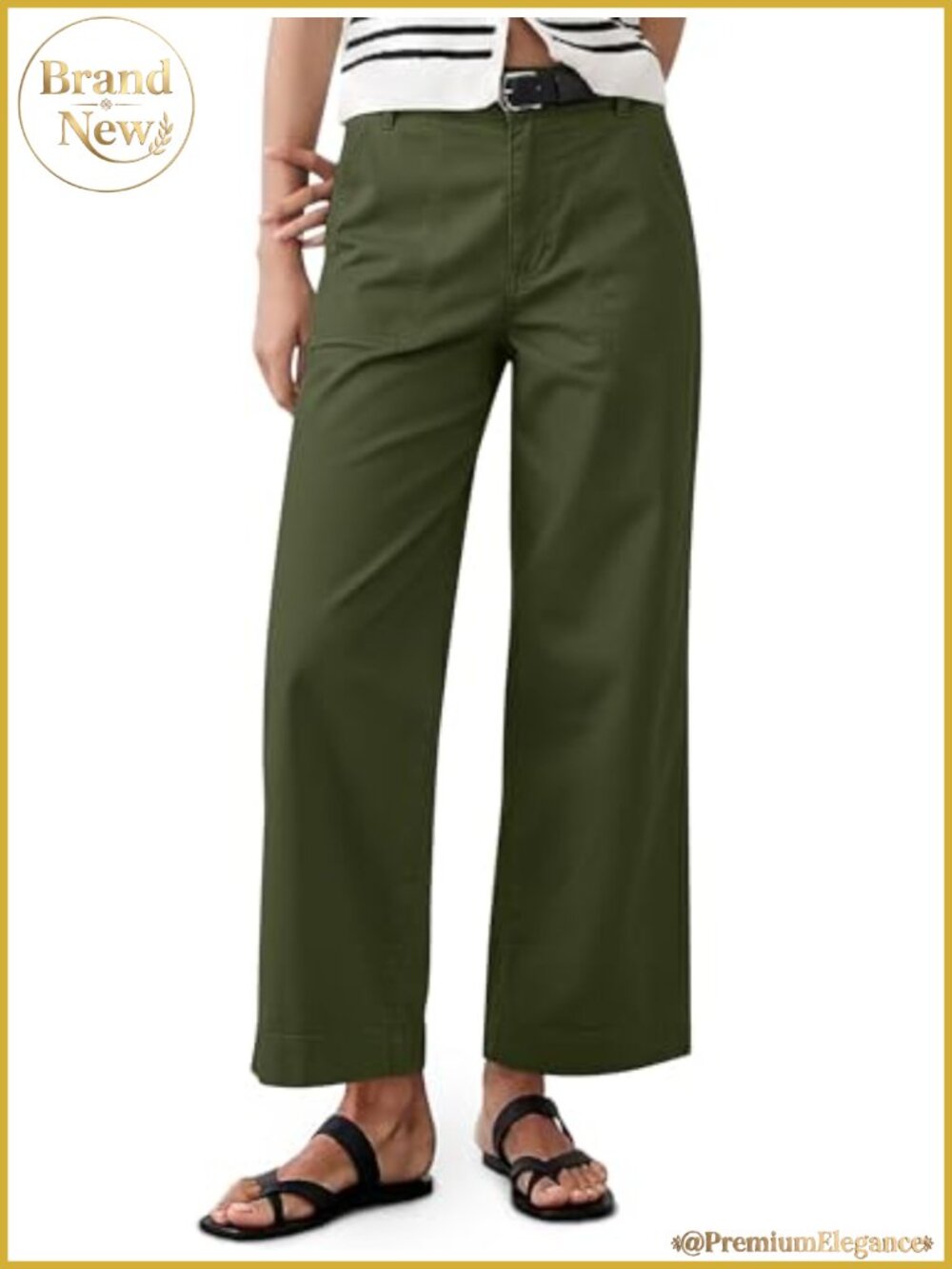 Cropped Cotton Spandex High Waisted Wide Leg Pants